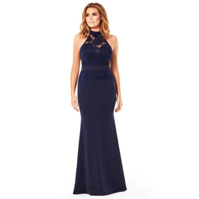 Jessica Wright for Sistaglam Navy 'Britney' lace detail maxi dress